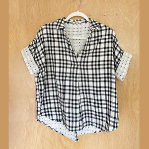 Madewell Courier Button Back Double Faced Plaid Top